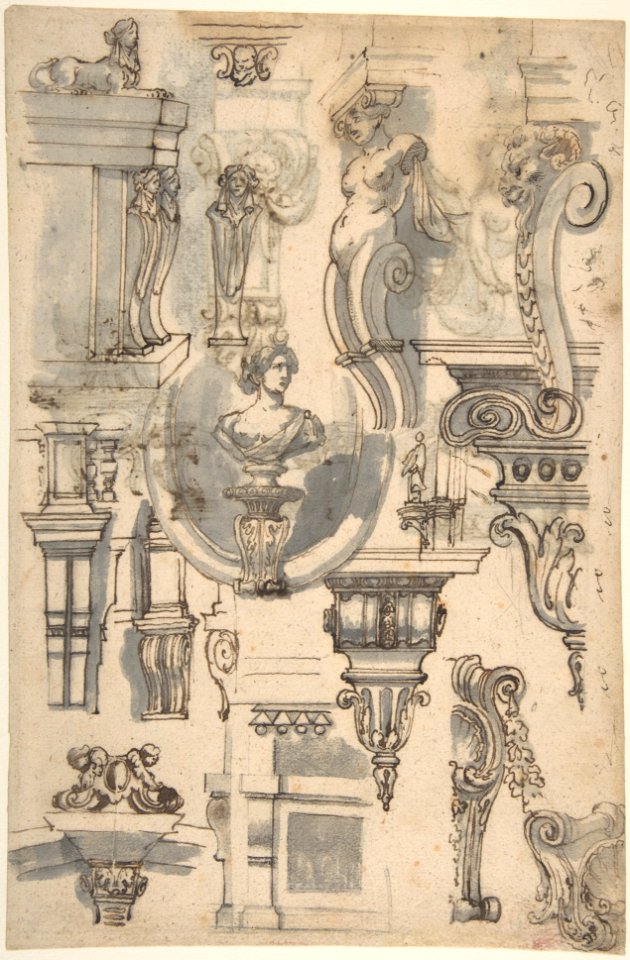 Brackets, Caryatids and other Architectural Details (recto and verso) MET DP807891