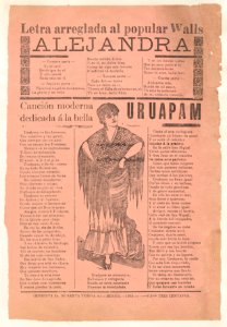 Broadsheet with two narrative love ballads about desirable women, woman wearing a shawl and a skirt with her hands placed on her hips MET DP868529