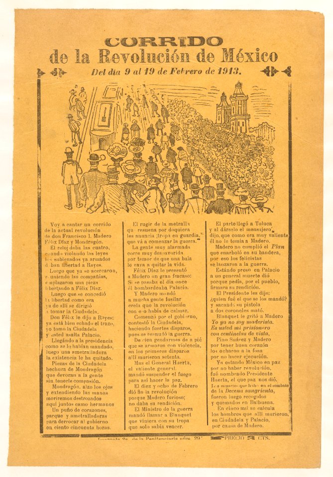 Broadsheet with corrida relating to the Mexican Revolution for the days 9-19 February 1913 MET DP868037