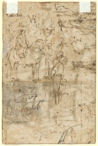 Boy Holding a Sword, Standing near a Table in an Interior; verso- Various Sketches of Figures and Ornamental Forms MET DP855264