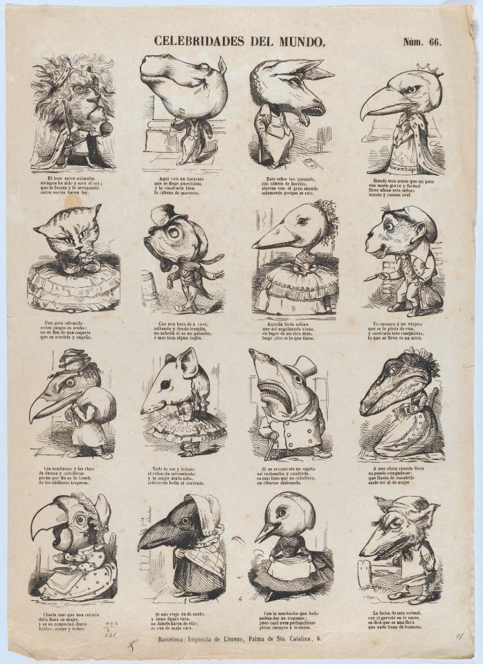 Broadside with 16 caricature figures representing celebrities of the world MET DP875722