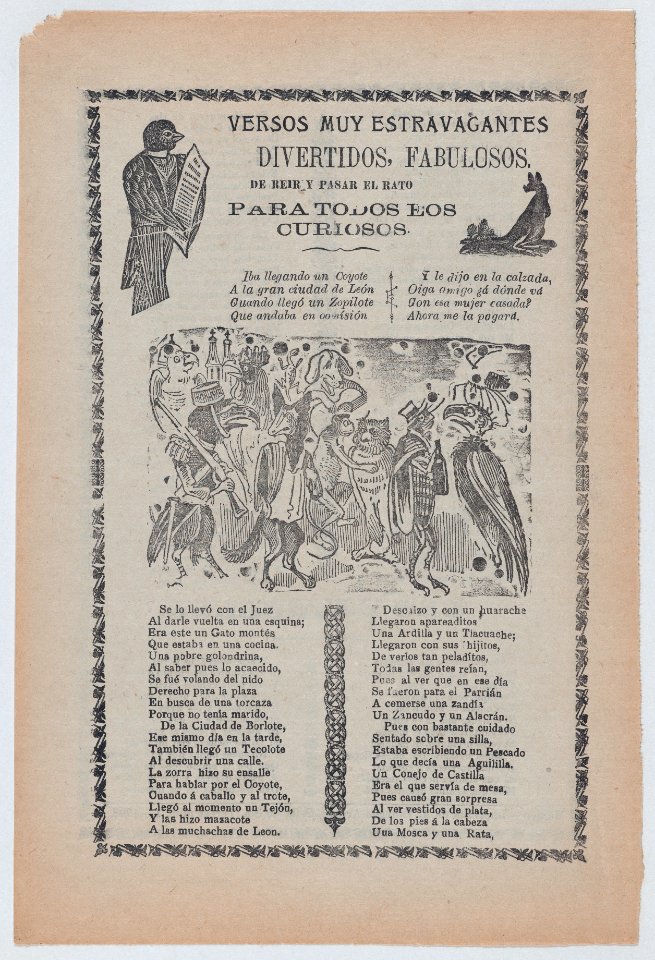 Broadsheet with comic verses, a group of animals wearing human clothes and playing music MET DP868505