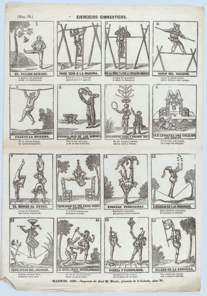 Broadside with 16 scenes showing gymnastic exercises MET DP875760