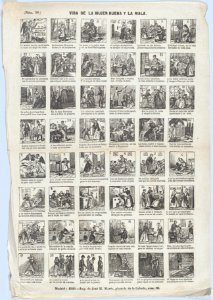 Broadside with 48 scenes relating to the life of a Good Woman (24 upper scenes) and the life of a Bad Woman (24 lower scenes) MET DP875601