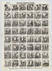 Broadside with 48 scenes relating to the life of a shoemaker's apprentice MET DP875632