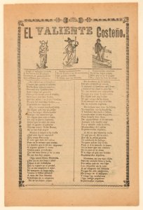 Broadside about a brave man from the west coast of Mexico, who is shown walking down a street wearing a sombrero MET DP868535