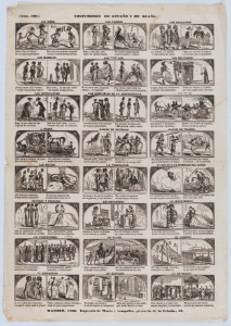 Broadside with 48 (24 pairs) scenes contrasting Spanish customs past and present MET DP875655