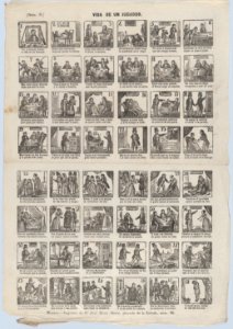 Broadside with 48 scenes depicting the life of a charlatan (player) MET DP875616