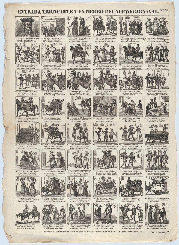 Broadside with 48 scenes relating to carnival in Barcelona MET DP875786