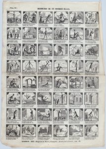 Broadside with 48 scenes depicting the misfortunes of a skinny man MET DP875663