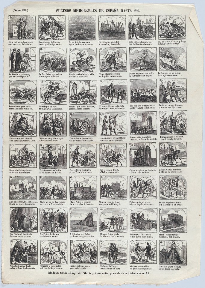 Broadside with 48 scenes depicting memorable events in Spain until 1840 MET DP875662