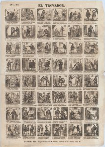 Broadside with 48 scenes relating to the life of a troubadour MET DP875755