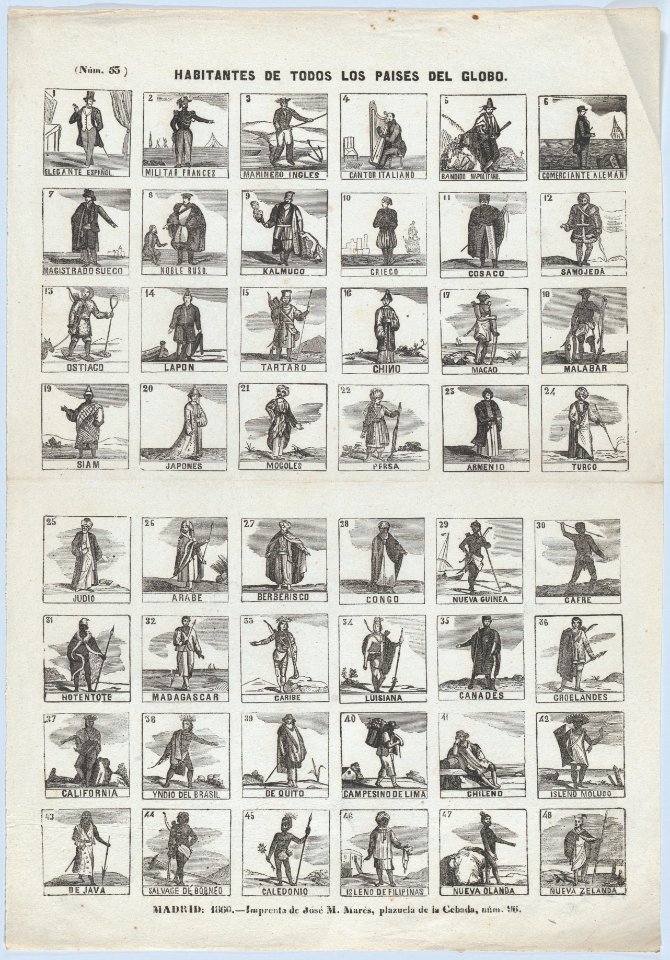 Broadside with 48 scenes depicting the people of the world MET DP875757