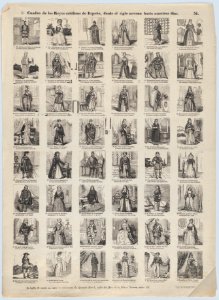 Broadside with 48 scenes depicting the kings and queens of Spain MET DP875779