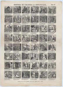 Broadside with 48 scenes illustrating the story of Urganda the Unknowable MET DP875581