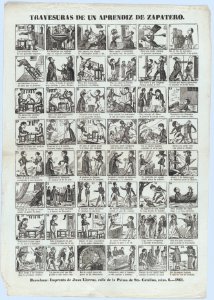 Broadside with 48 scenes depicting the antics of the shoemaker's apprentice MET DP875602