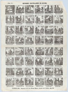 Broadside with 48 scenes depicting Spanish refrains (colloquial sayings) in action MET DP875633