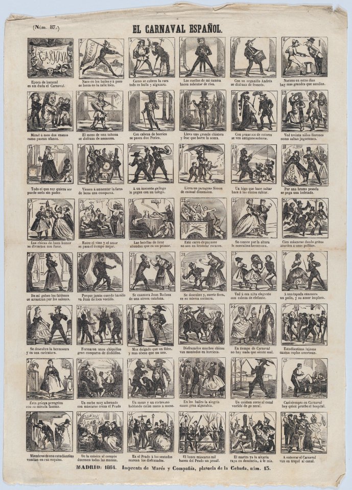 Broadside with 48 scenes depicting carnival in Spain MET DP875660