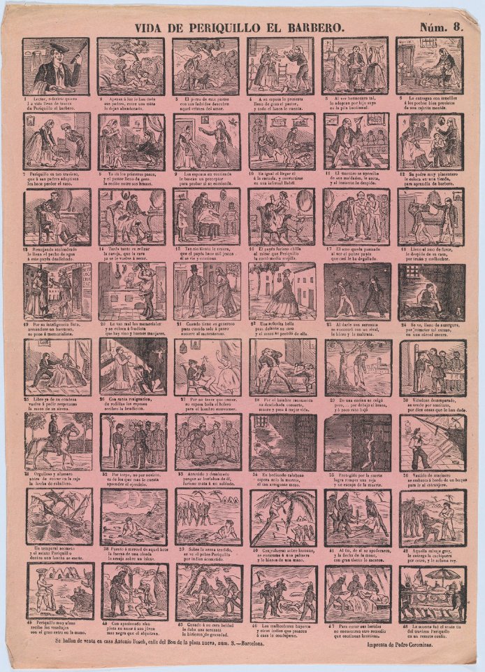 Broadside with 48 scenes from the life of Periquillo the Barber MET DP875615