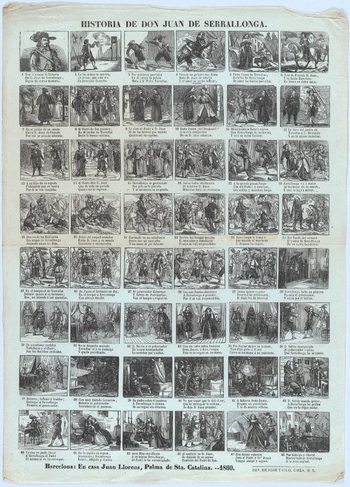 Broadside with 48 scenes relating the tale of Don Juan de Serrallonga MET DP875594
