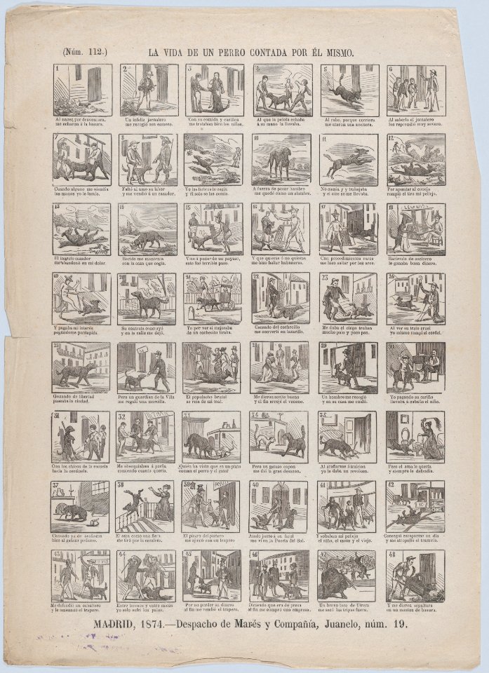 Broadside with 48 scenes relating to the life of a dog told by himself MET DP875653