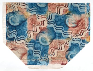 Blue and pink paste paper with circle and wavy line pattern Met DP887083