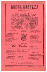 Broadsheet with songs for a two-step dance (paso doble), a man and woman talking while elegantly dressed couples dance in the background MET DP868551