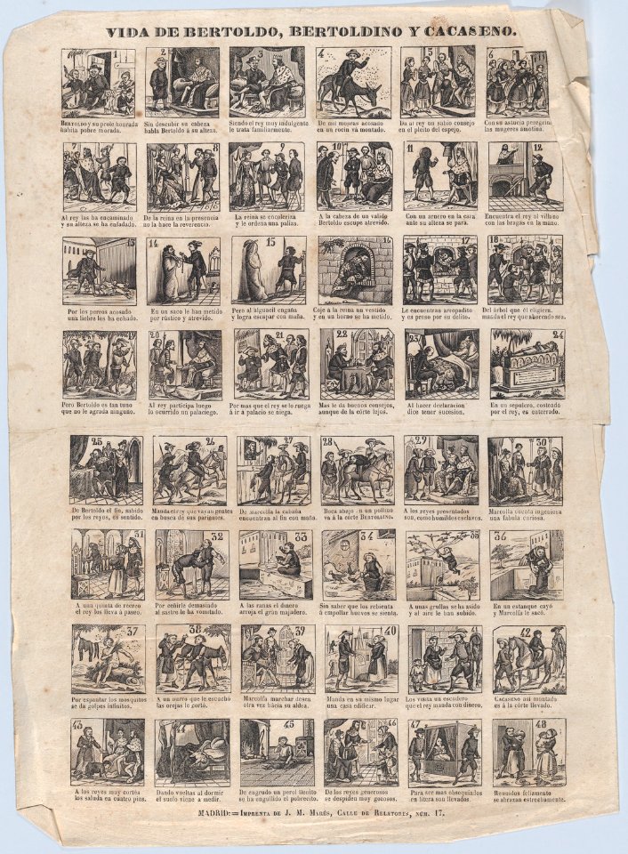 Broadside with 48 scenes from the lives of Bertoldo, Bertoldino and Cacaseno MET DP875628