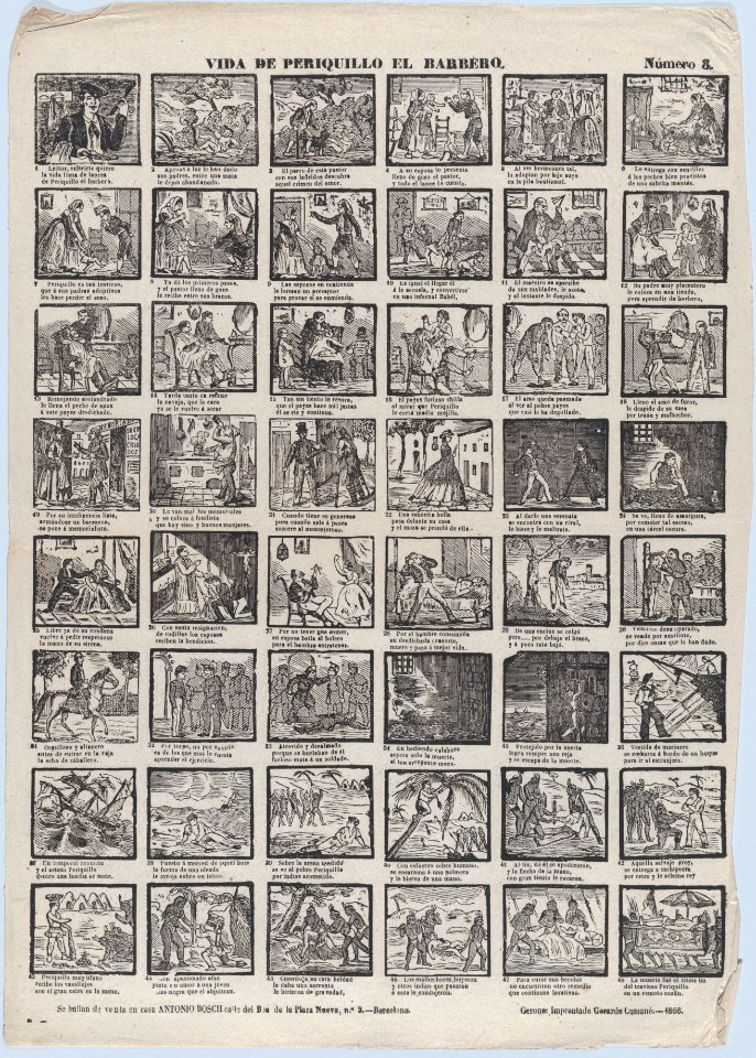 Broadside with 48 scenes from the life of Periquillo the Barber MET DP875761