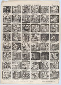 Broadside with 48 scenes from the life of Periquillo the Barber MET DP875761