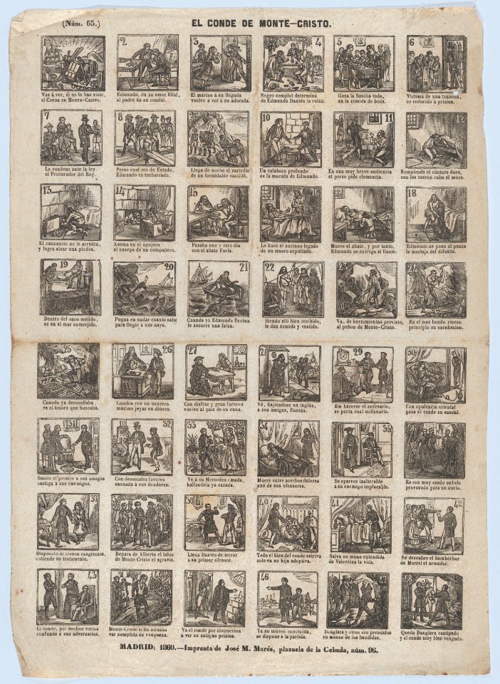 Broadside with 48 scenes from the life of the Count of Monte Cristo MET DP875758
