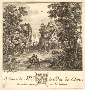Boat on a River near a Town after a painting in the cabinet of the Duc de Choiseul MET DP825765