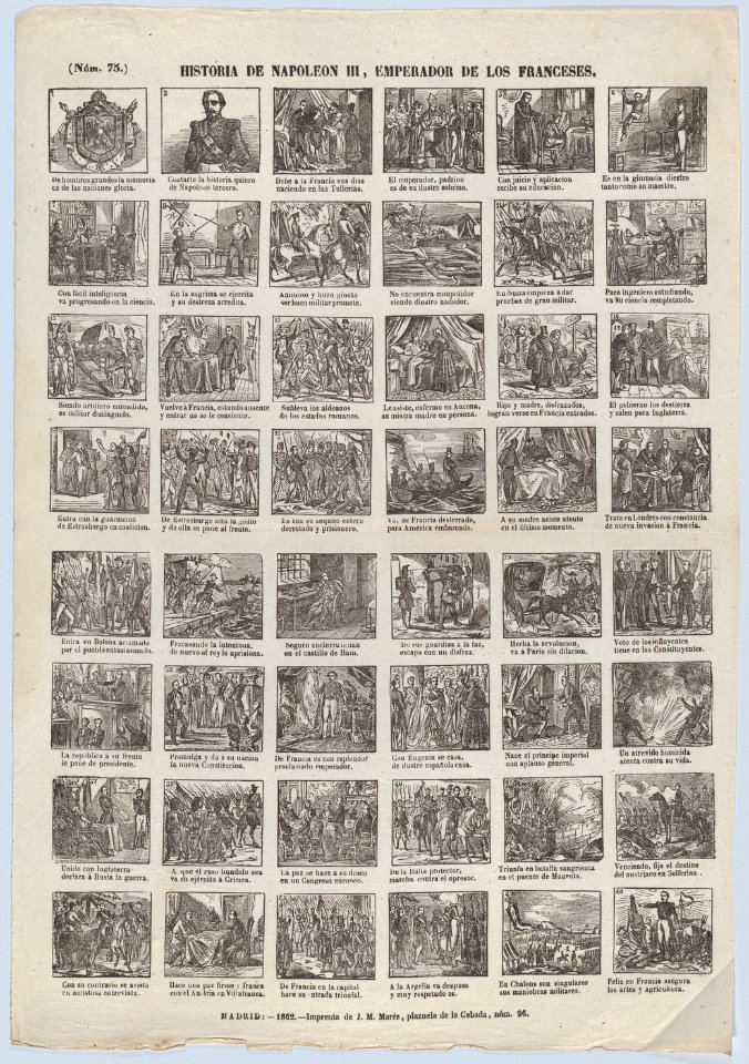 Broadside with 48 scenes depicting episodes from the life of Napoleon II MET DP875630