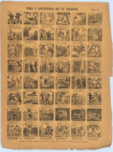 Broadside with 48 scenes relating to the life and adventures of a black man (negrito) MET DP875585