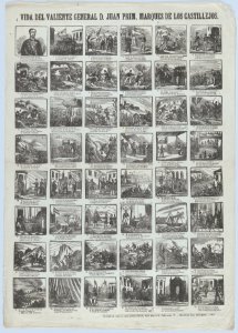 Broadside with 48 scenes relating to the life of General Juan Prim y Prats, 1st Marquis of Los Castillejos MET DP875767