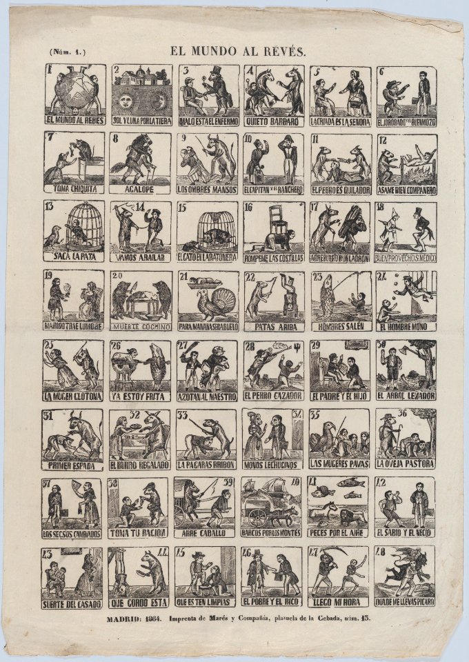 Broadside with 48 scenes relating to the world upside down MET DP875656