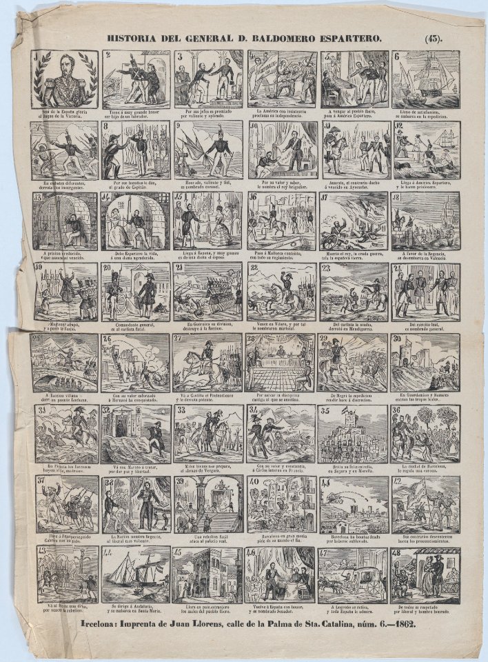 Broadside with 48 scenes relating to the life of General D. Baldomero Espartero MET DP875727