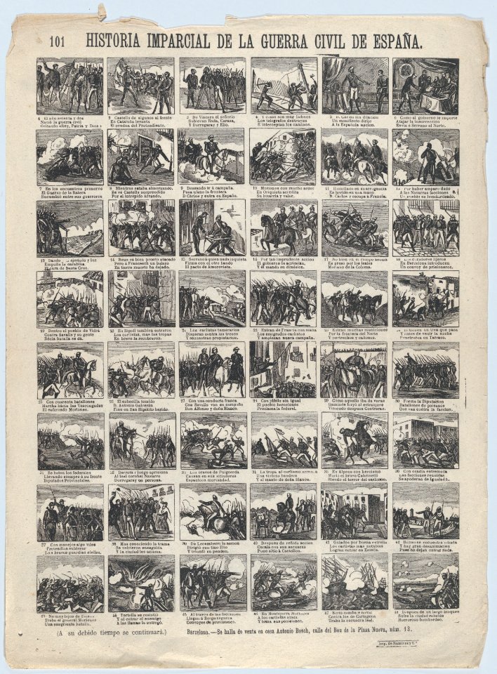 Broadside with 48 scenes telling the 'impartial' story of the civil war in Spain (Part 1) MET DP875790
