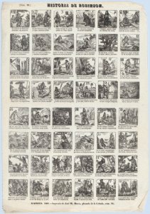 Broadside with 48 scenes showing the life of Robinson Caruso MET DP875754