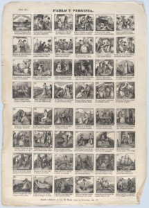 Broadside with 48 scenes relating to the live of Pablo and Virginia MET DP875621