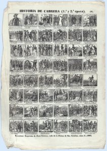 Broadside with 48 scenes relating to the life of the Carlist General of Spain, Ramon Cabrera y Griñó MET DP875577