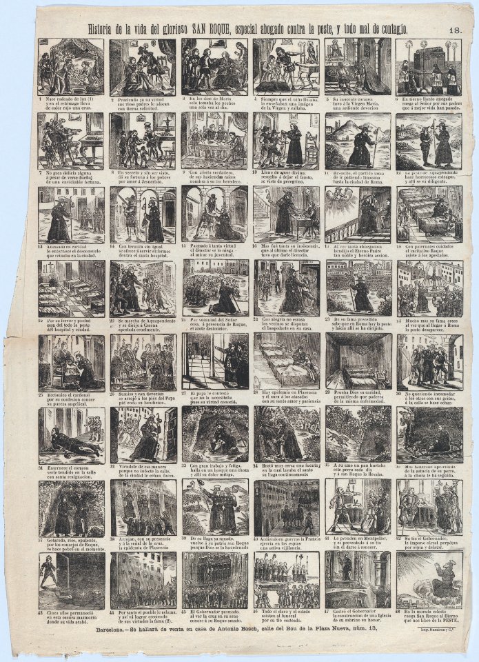 Broadside with 48 scenes relating to the life of Saint Roch (Roque) MET DP875590