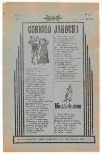 Broadside with two love ballads (corridos), figures dancing upper left and a woman wearing a shawl and skirt lower right MET DP868545