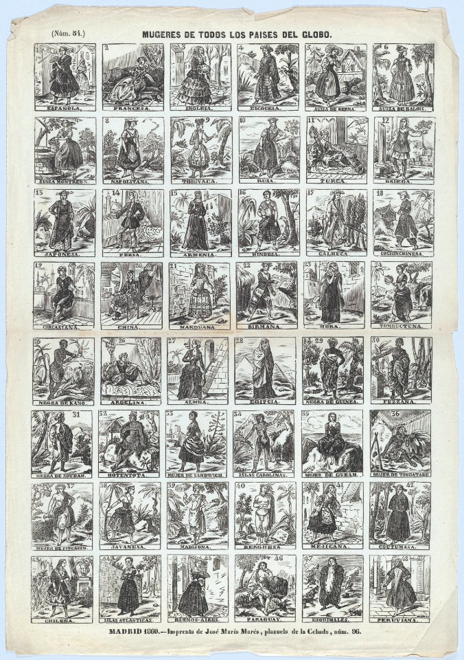 Broadside with 48 scenes showing different women of the world MET DP875598
