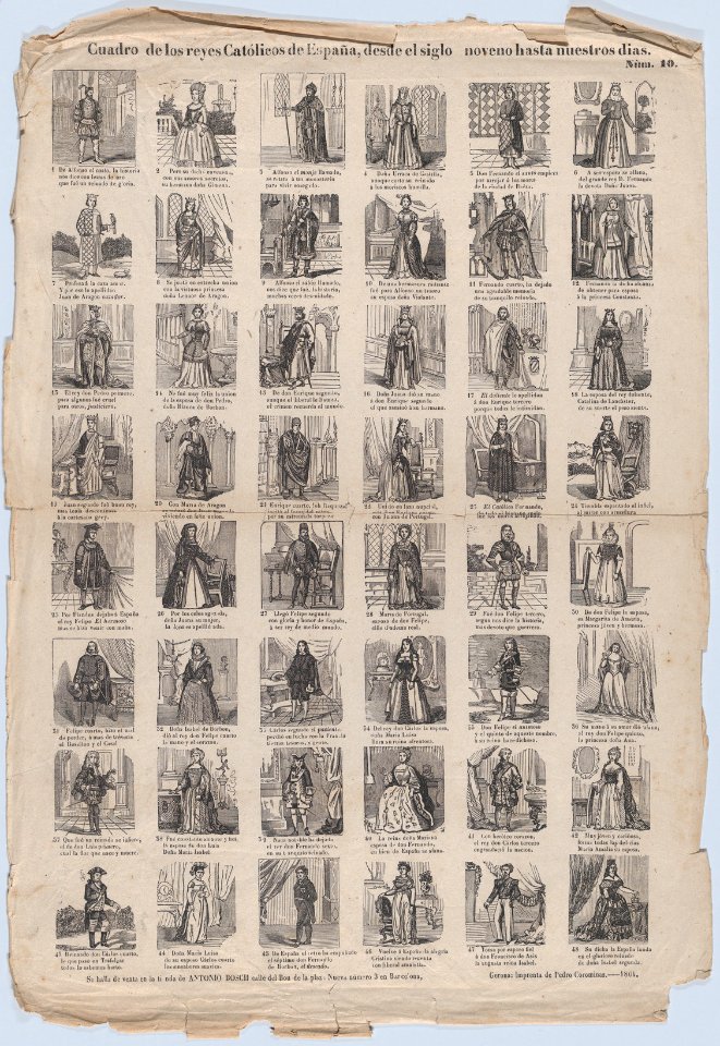 Broadside with 48 scenes representing the kings and queens of Spain MET DP875606