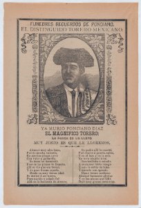 Broadsheet relating to the death of a torero named Ponciano Diaz whose portrait appears in the center MET DP868498