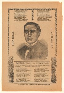 Broadside with a song honoring General Zaragoza and soldiers who died during a battle on May 5, portrait of the general MET DP868542