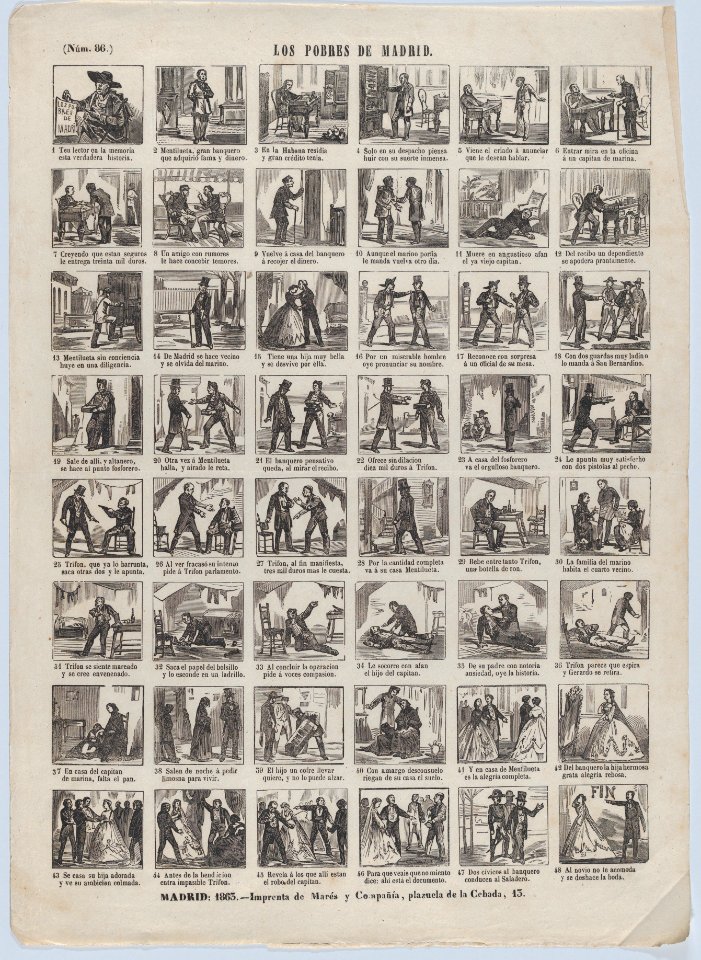 Broadside with 48 scenes relating to the poor people of Madrid MET DP875649