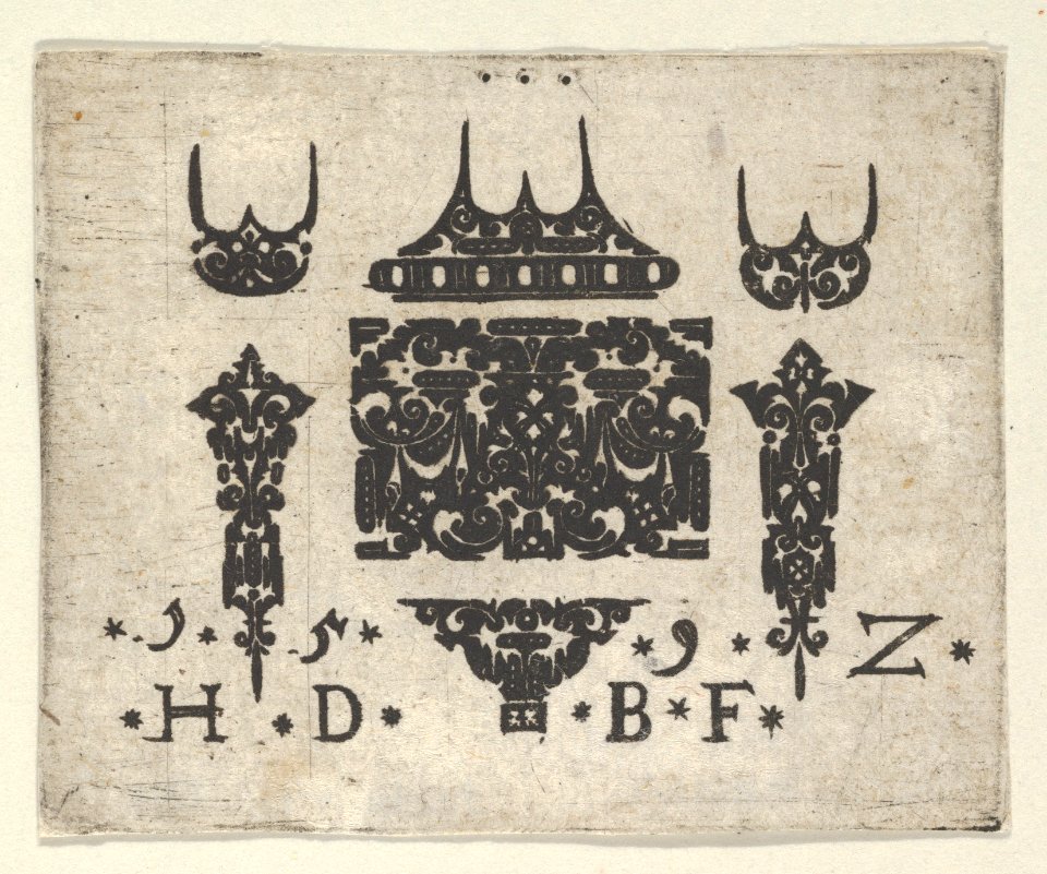 Blackwork Print with a Horizontal Panel and Six Small Motifs MET DP837236