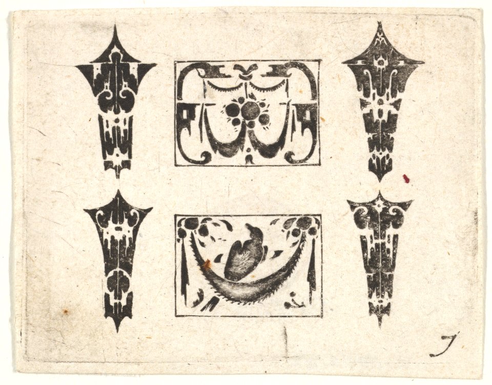Blackwork Print with Two Horizontal Panels and Four Bezels MET DP827193